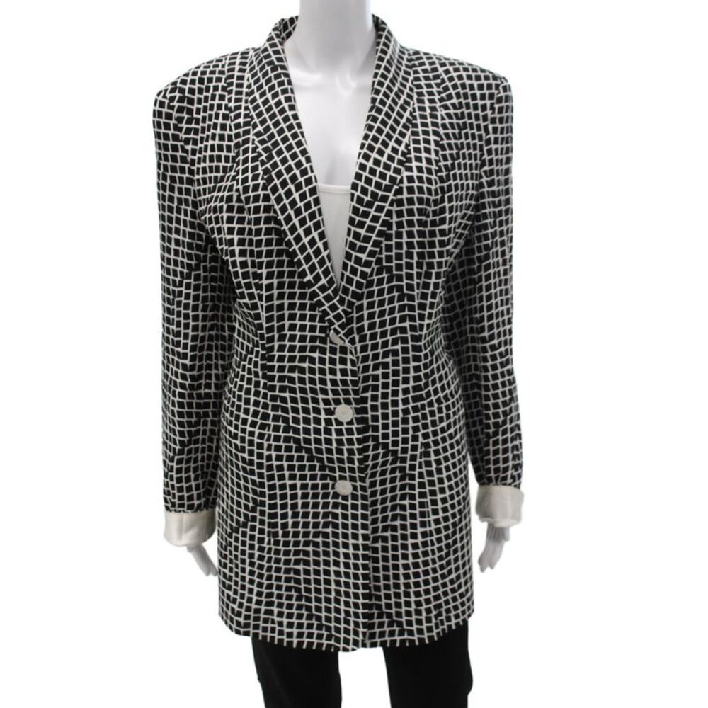 Escada Margaretha Ley Women Black Silk Geometric Button Basic Jacket Size 44